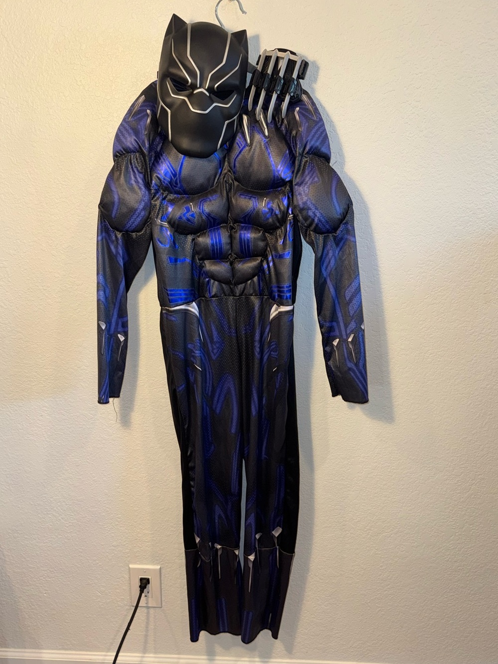 Black Panther Boys Muscled One Piece Halloween Costume with Mask/Claw Hand 8/9